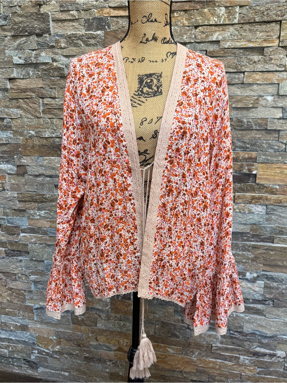Anthropologie Nalini Boho Kimono Floral Blouse Bell Sleeve Lace Trim OS NWT